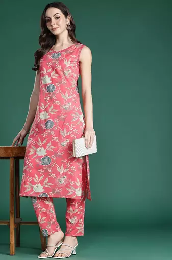 Floral Printed Pure Cotton Kurta with Trousers