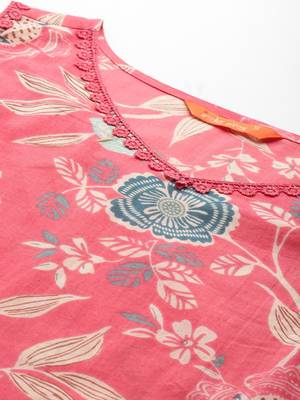 Floral Printed Pure Cotton Kurta with Trousers 2