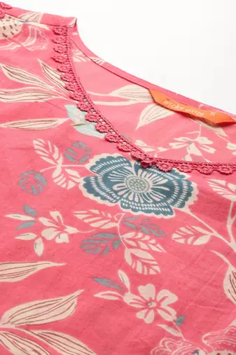 Floral Printed Pure Cotton Kurta with Trousers