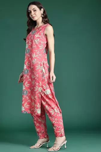 Floral Printed Pure Cotton Kurta with Trousers