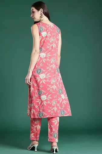 Floral Printed Pure Cotton Kurta with Trousers