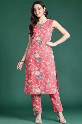 Floral Printed Pure Cotton Kurta with Trousers
