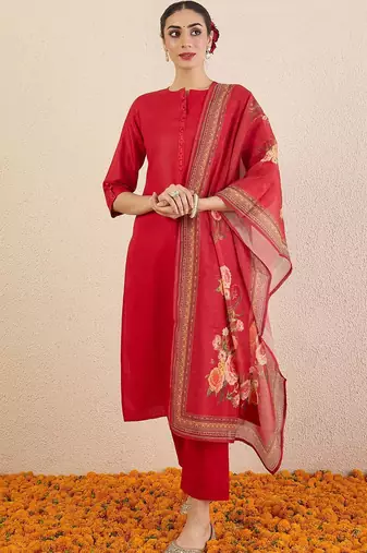 Women Solid Kurta with Pyjama & Dupatta