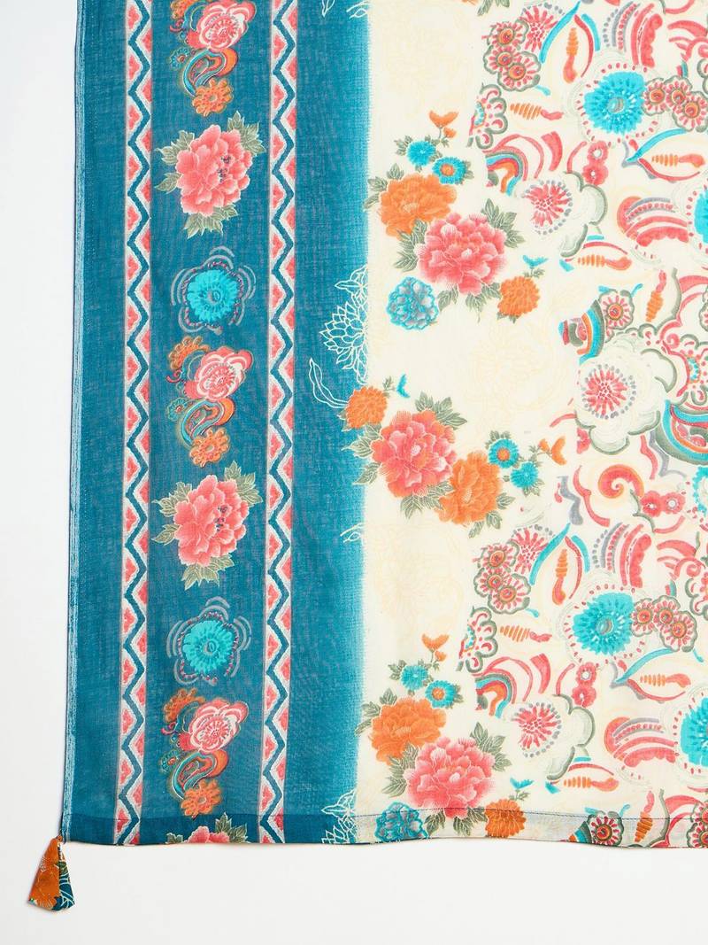 Women Floral Printed Regular Mirror Work Kurta with Trousers & With Dupatta