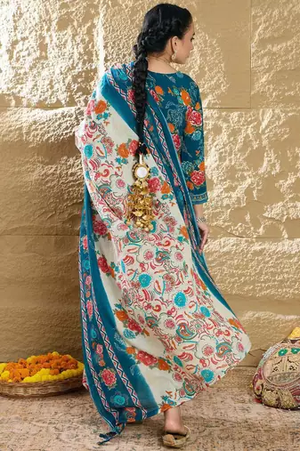 Women Floral Printed Regular Mirror Work Kurta with Trousers & With Dupatta