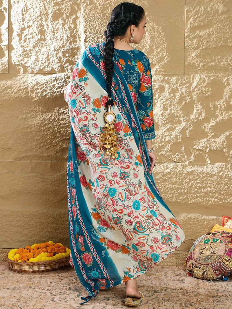 Women Floral Printed Regular Mirror Work Kurta with Trousers & With Dupatta