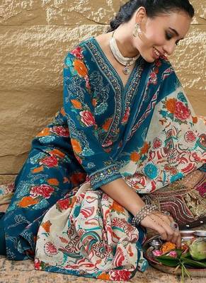 Women Floral Printed Regular Mirror Work Kurta with Trousers & With Dupatta 7