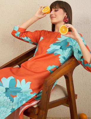 Floral Printed Straight Kurta With Trousers 6