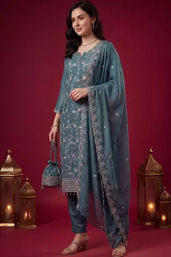 Women Floral Embroidered Regular Thread Work Kurta with Trousers & With Dupatta