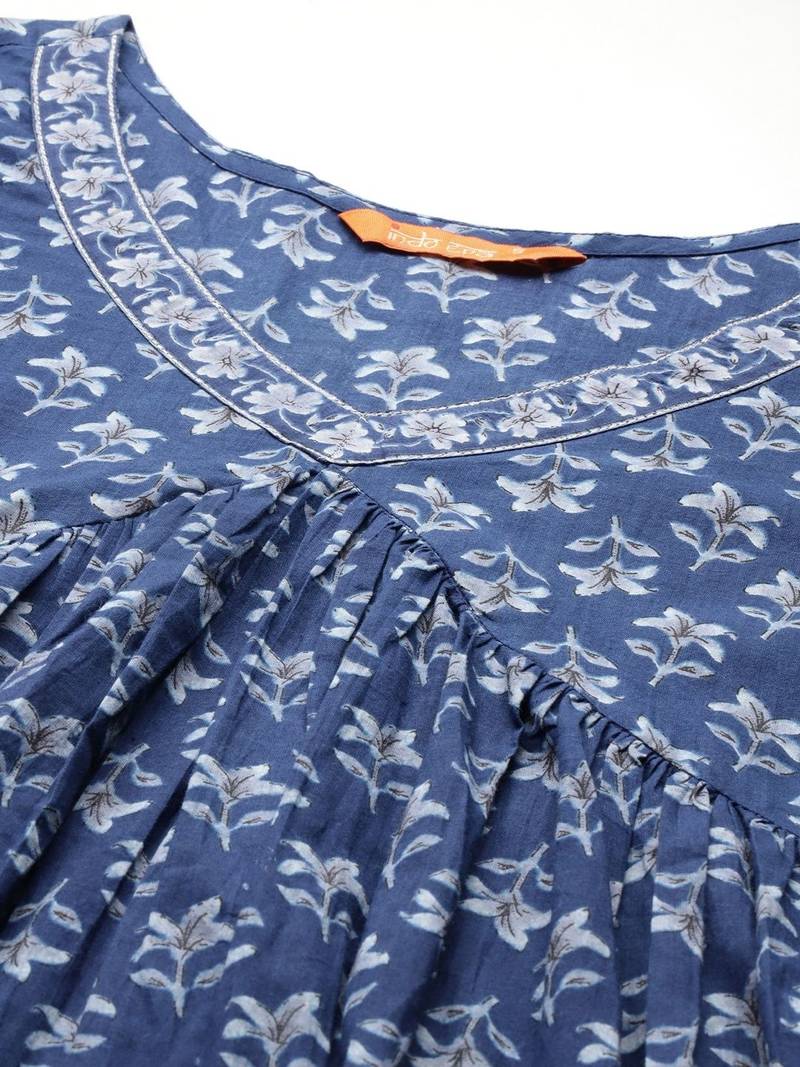 Women Floral Printed Empire Pure Cotton Kurta with Trousers