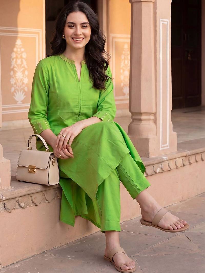 Women Regular Thread Work Kurta with Trousers