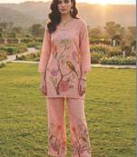Women Floral Printed Regular Sequinned Linen Kurta with Palazzos