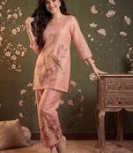 Women Floral Embroidered Regular Thread Work Linen Kurta with Trousers