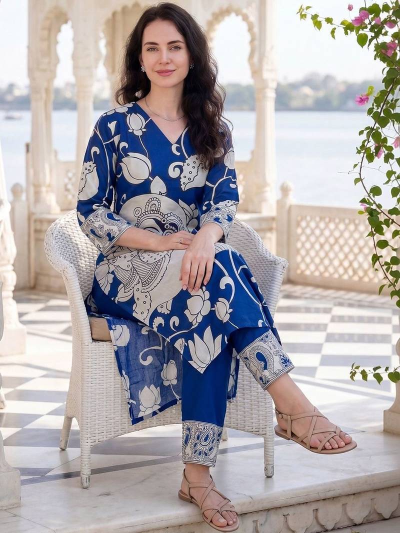 Women Ethnic Motifs Printed Regular Pure Cotton Kurta with Trousers
