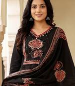 Women Ethnic Motifs Printed Regular Mirror Work Pure Cotton Kurta with Trousers & With Dupatta