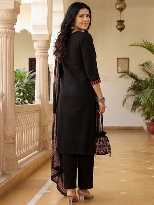 Women Ethnic Motifs Printed Regular Mirror Work Pure Cotton Kurta with Trousers & With Dupatta 5