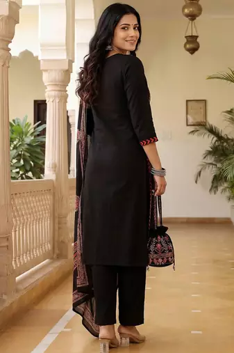 Women Ethnic Motifs Printed Regular Mirror Work Pure Cotton Kurta with Trousers & With Dupatta