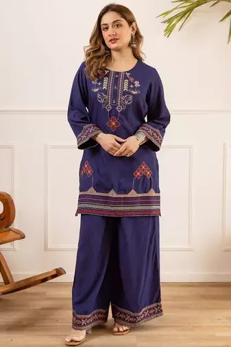 Women Ethnic Motifs Embroidered Regular Beads and Stones Kurta with Palazzos