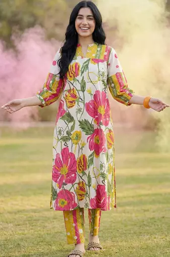 Women Floral Printed Regular Pure Cotton Kurta with Trousers