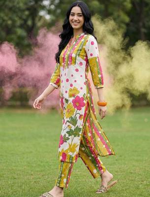 Women Floral Printed Regular Pure Cotton Kurta with Trousers 3