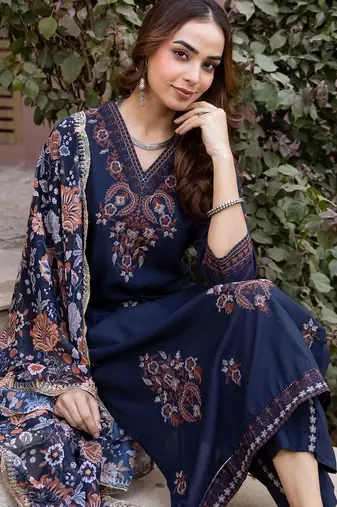 Women Ethnic Motifs Embroidered Regular Thread Work Kurta with Trousers & With Dupatta