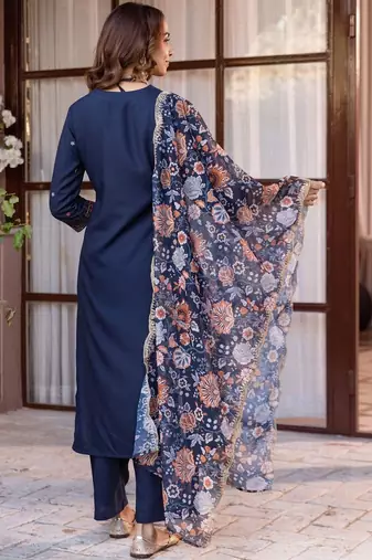 Women Ethnic Motifs Embroidered Regular Thread Work Kurta with Trousers & With Dupatta