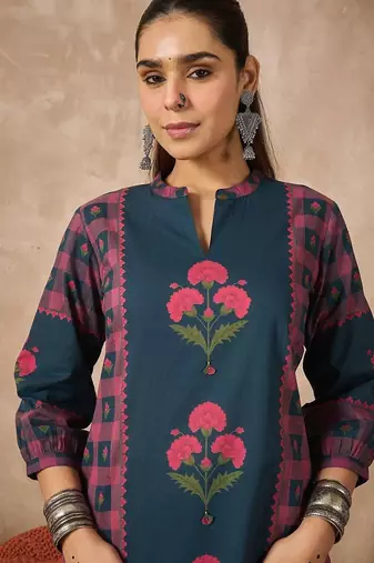 Women Floral Printed Regular Pure Cotton Kurta with Trousers