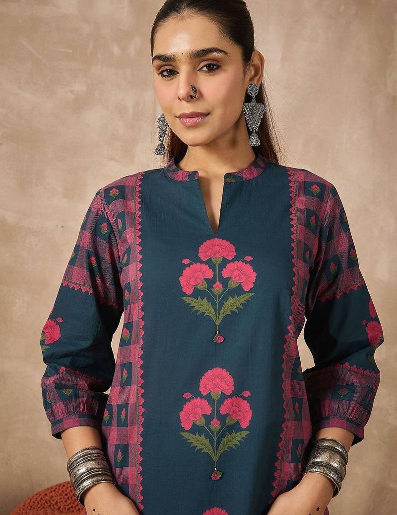 Women Floral Printed Regular Pure Cotton Kurta with Trousers