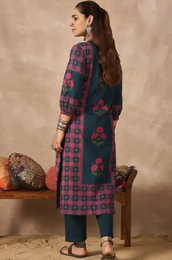Women Floral Printed Regular Pure Cotton Kurta with Trousers