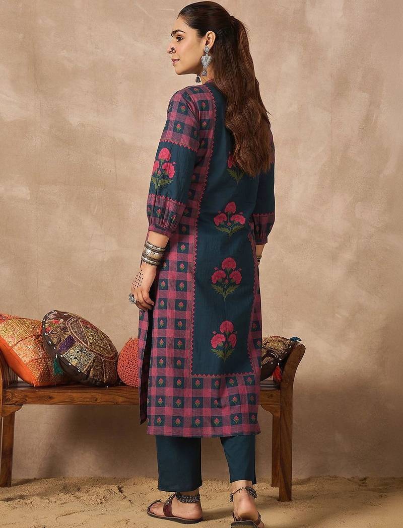 Women Floral Printed Regular Pure Cotton Kurta with Trousers