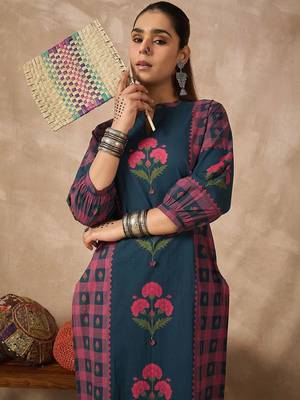 Women Floral Printed Regular Pure Cotton Kurta with Trousers 4