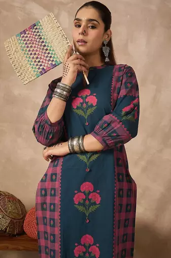Women Floral Printed Regular Pure Cotton Kurta with Trousers