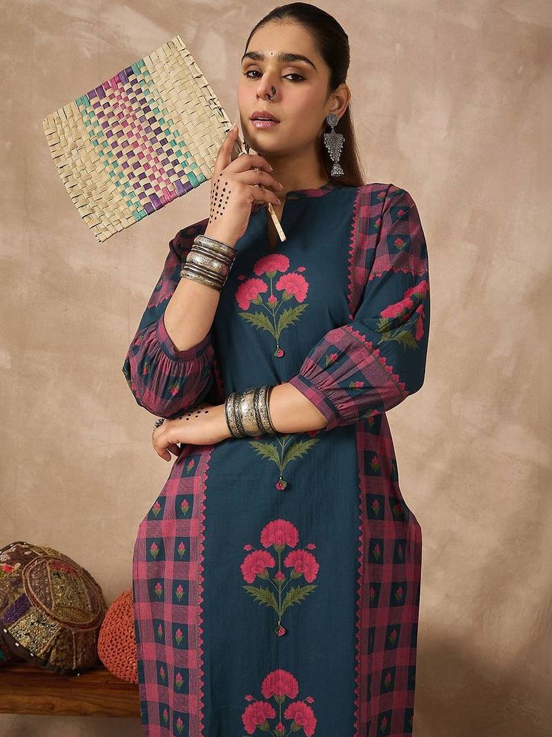 Women Floral Printed Regular Pure Cotton Kurta with Trousers