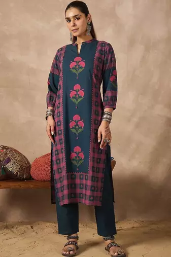 Women Floral Printed Regular Pure Cotton Kurta with Trousers