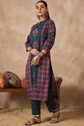 Women Floral Printed Regular Pure Cotton Kurta with Trousers