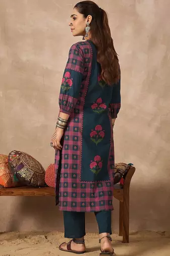 Women Floral Printed Regular Pure Cotton Kurta with Trousers