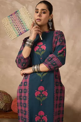 Women Floral Printed Regular Pure Cotton Kurta with Trousers