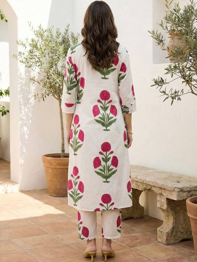 Women Floral Printed Regular Pure Cotton Kurta with Trousers