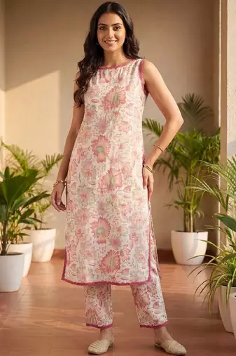 Women Floral Printed Regular Pure Cotton Kurta with Trousers