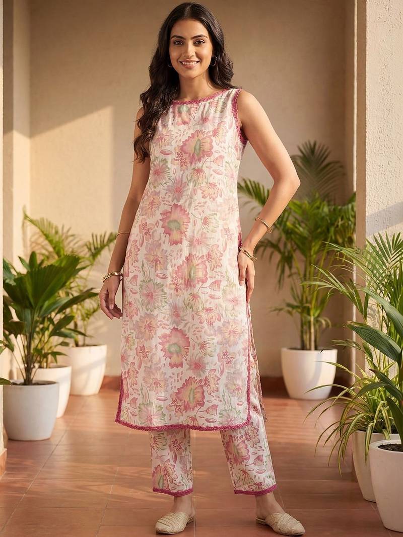 Women Floral Printed Regular Pure Cotton Kurta with Trousers