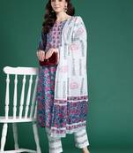 Women Floral Printed Regular Pure Cotton Kurta with Trousers & With Dupatta