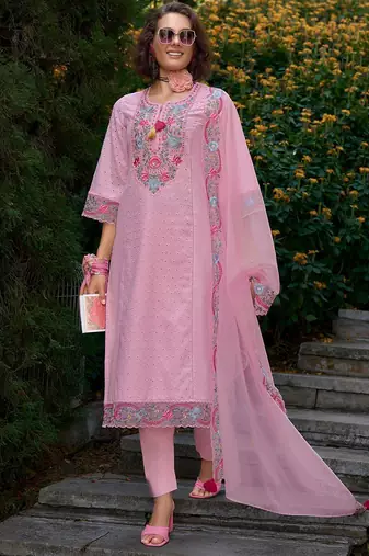 Women Floral Embroidered Regular Thread Work Pure Cotton Kurta with Trousers & With Dupatta