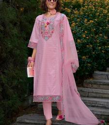 women floral embroidered regular thread work  cotton kurta with trousers & with dupatta