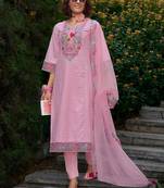 Women Floral Embroidered Regular Thread Work Pure Cotton Kurta with Trousers & With Dupatta