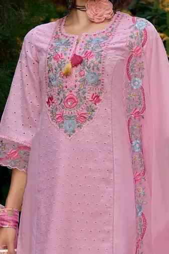 Women Floral Embroidered Regular Thread Work Pure Cotton Kurta with Trousers & With Dupatta