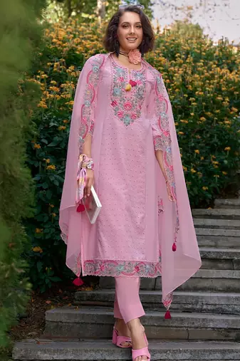 Women Floral Embroidered Regular Thread Work Pure Cotton Kurta with Trousers & With Dupatta