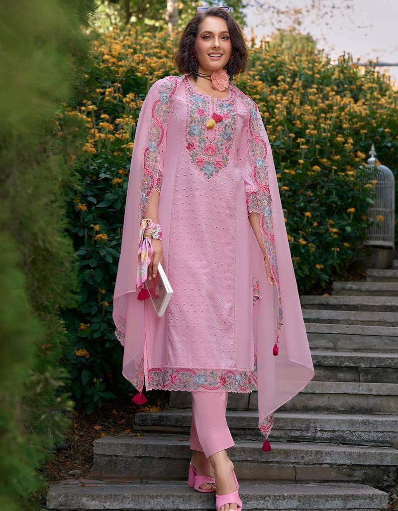 Women Floral Embroidered Regular Thread Work Pure Cotton Kurta with Trousers & With Dupatta