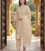 Women Floral Embroidered Regular Thread Work Pure Cotton Kurta with Trousers & With Dupatta