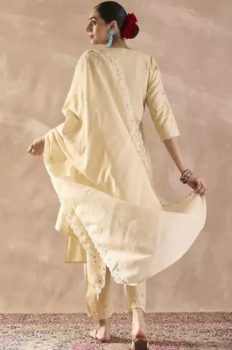 women floral embroidered regular thread work  cotton kurta with trousers & with dupatta