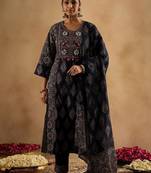 Women Ethnic Motifs Printed Regular Mirror Work Pure Cotton Kurta with Trousers & With Dupatta